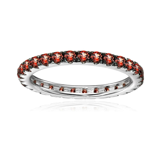 Sterling Silver Red Garnet Eternity Band Ring - pinctore