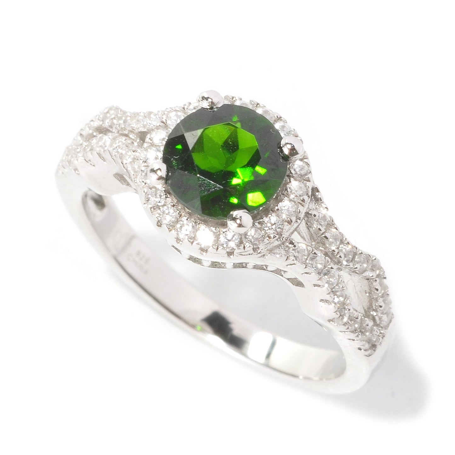 Pinctore Sterling Silver 1.59ctw Chrome Diopside Solitaire w/Accent Ring - pinctore