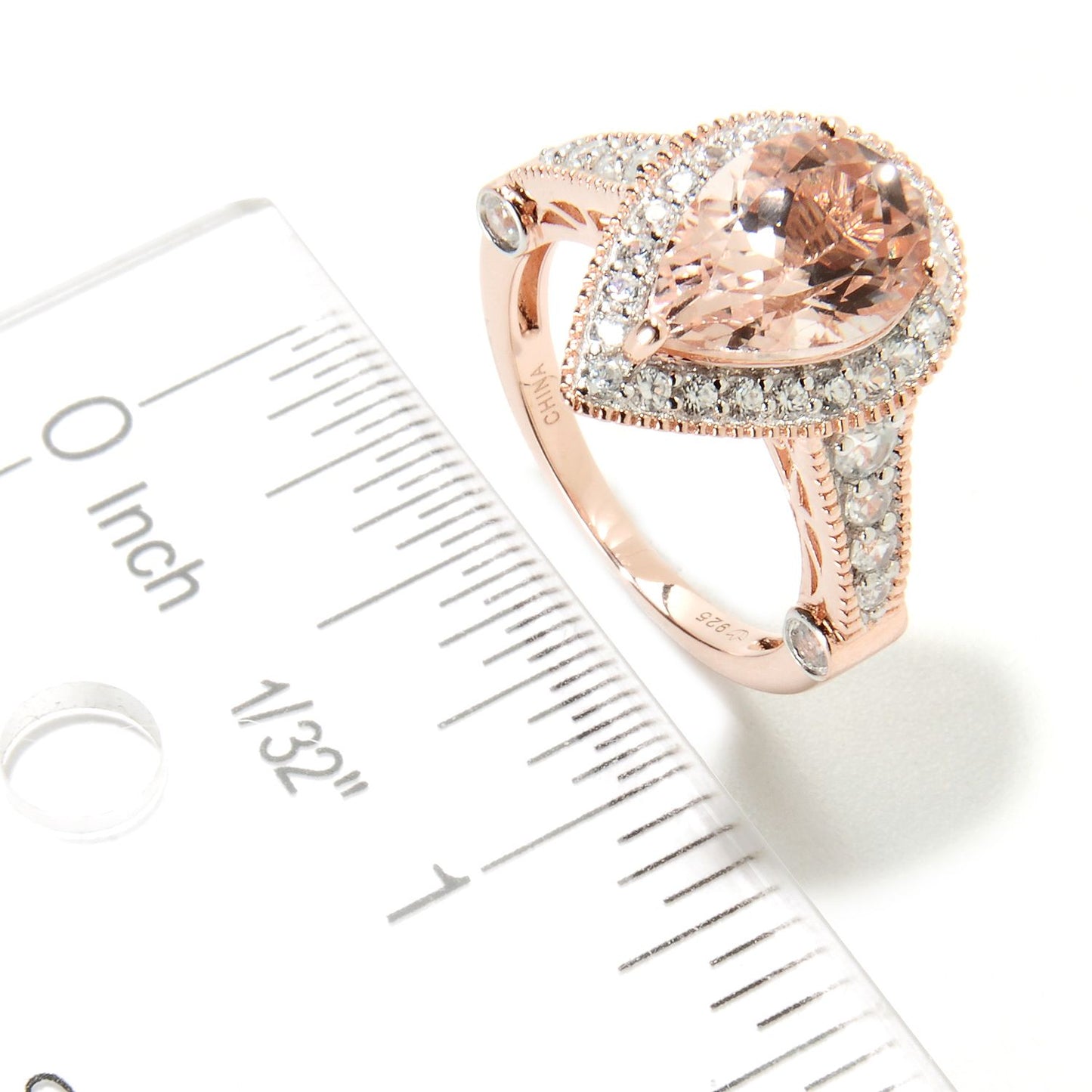 14k Rose Gold Morganite and Diamond Solitaire Pear Shape Ring (3/4cttw, H-I Color, I1-I2 Clarity), - pinctore