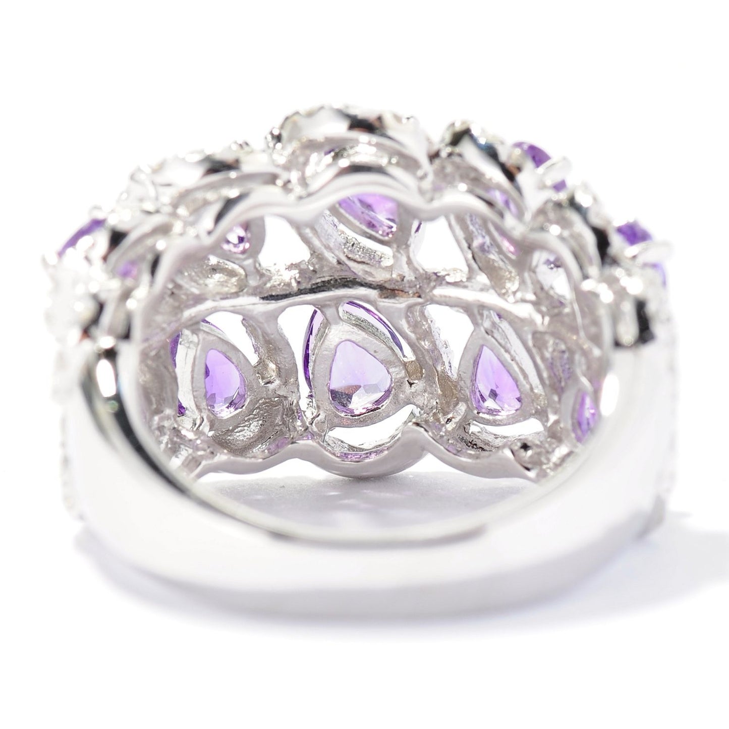 925 Sterling Silver African Amethyst, White Topaz Ring - Pinctore