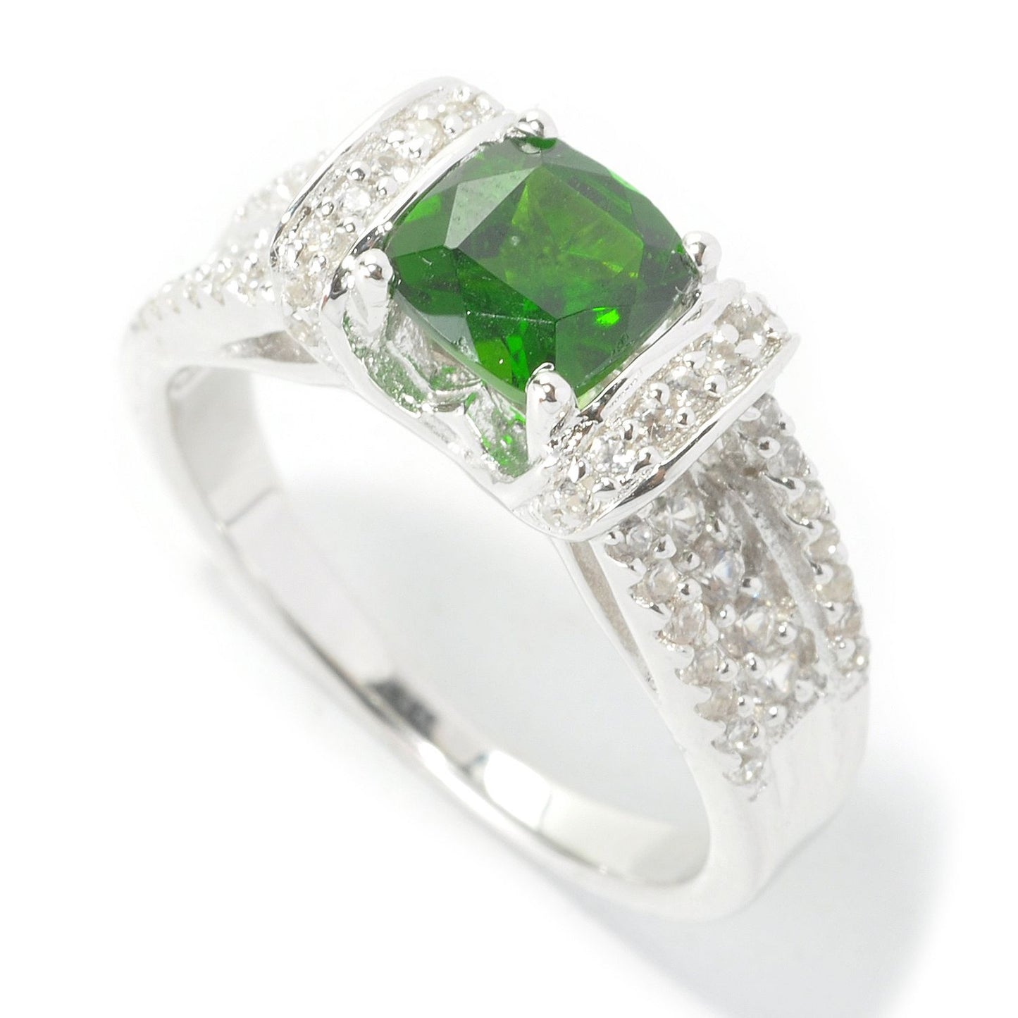 Pinctore Sterling Silver 1.55ctw Chrome Diopside Solitaire w/Accent Ring - pinctore