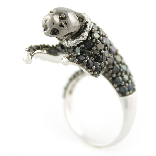 Pinctore Sterling Silver 4.62ctw Black Spinel Panther Shaped Ring