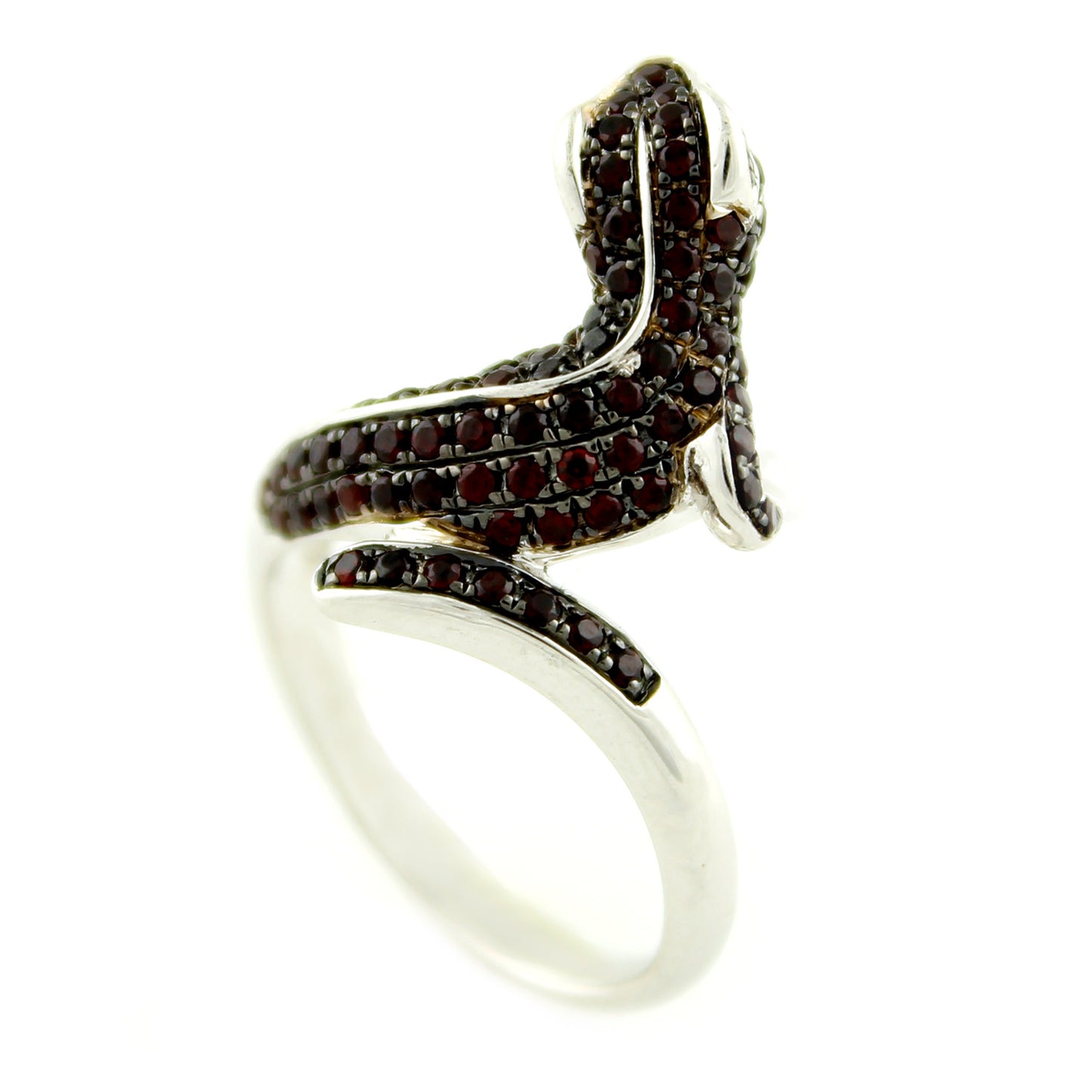 Pinctore Sterling Silver 1.40ctw Chinese Garnet Chameleon Shaped Ring