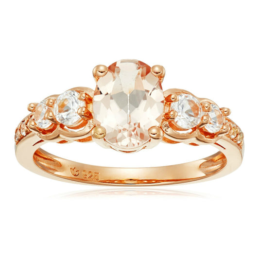 Pinctore Rose Gold-Plated Silver Morganite & Created White Sapphire Ring - pinctore