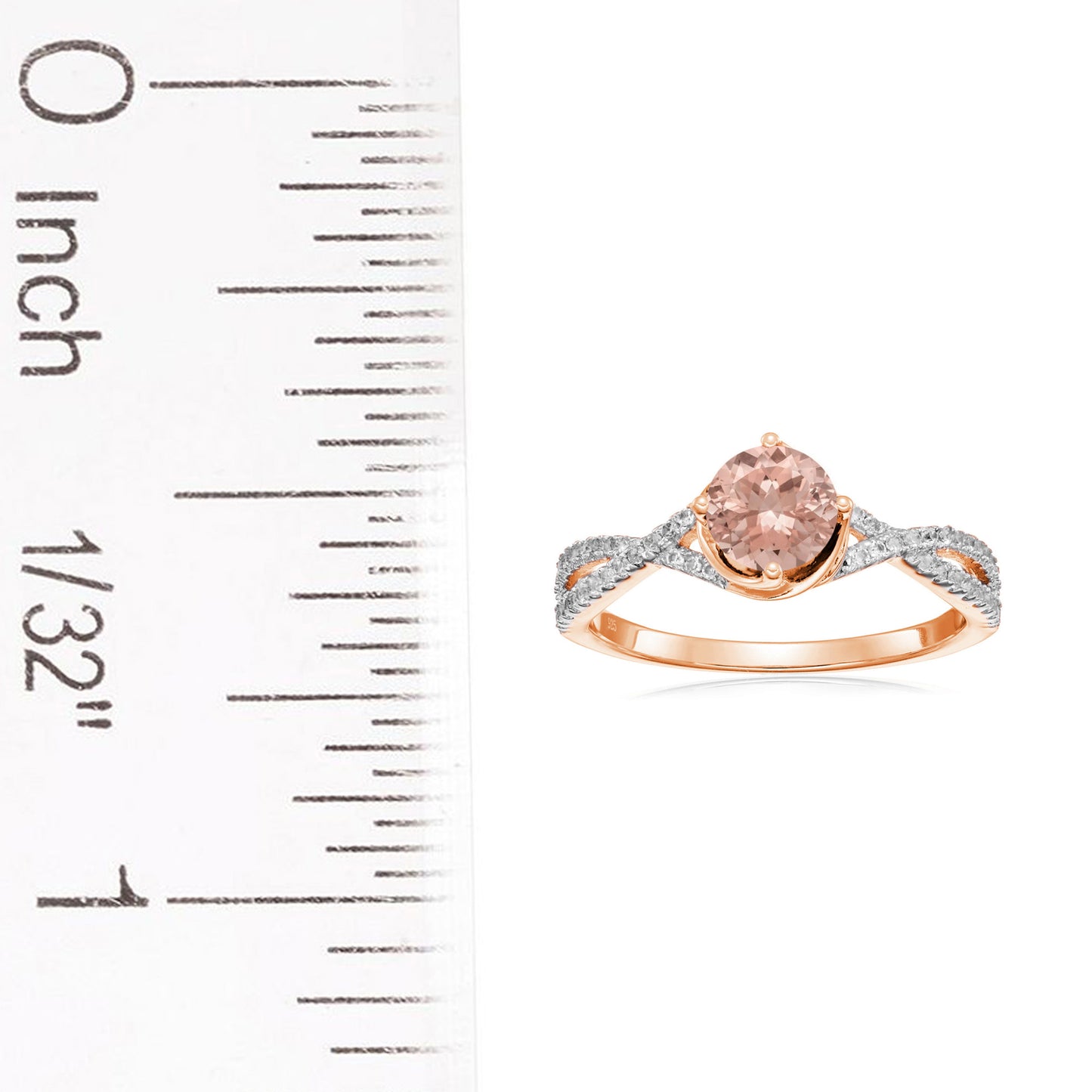 925 Sterling Silver Morganite, Created White Sapphire Ring - Pinctore
