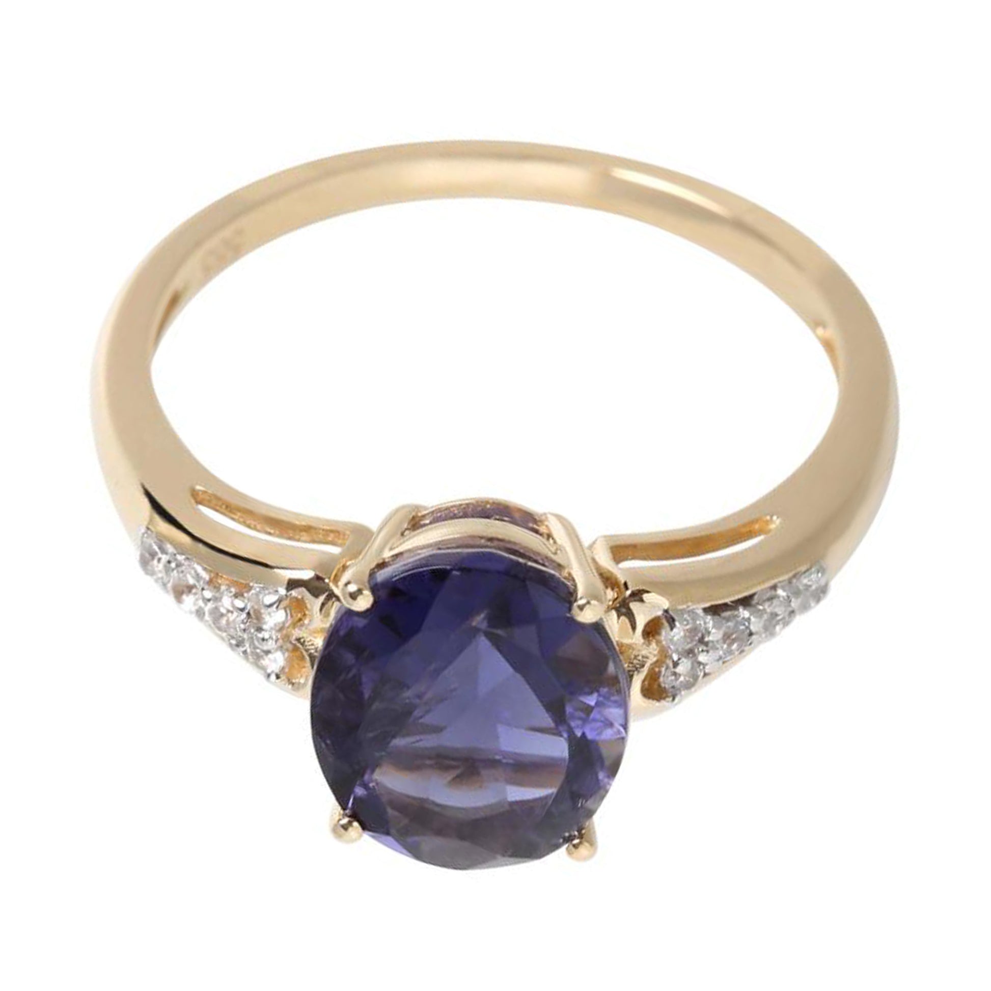 14kt Yellow Gold Iolite With White Natural Zircon Ring - Pinctore