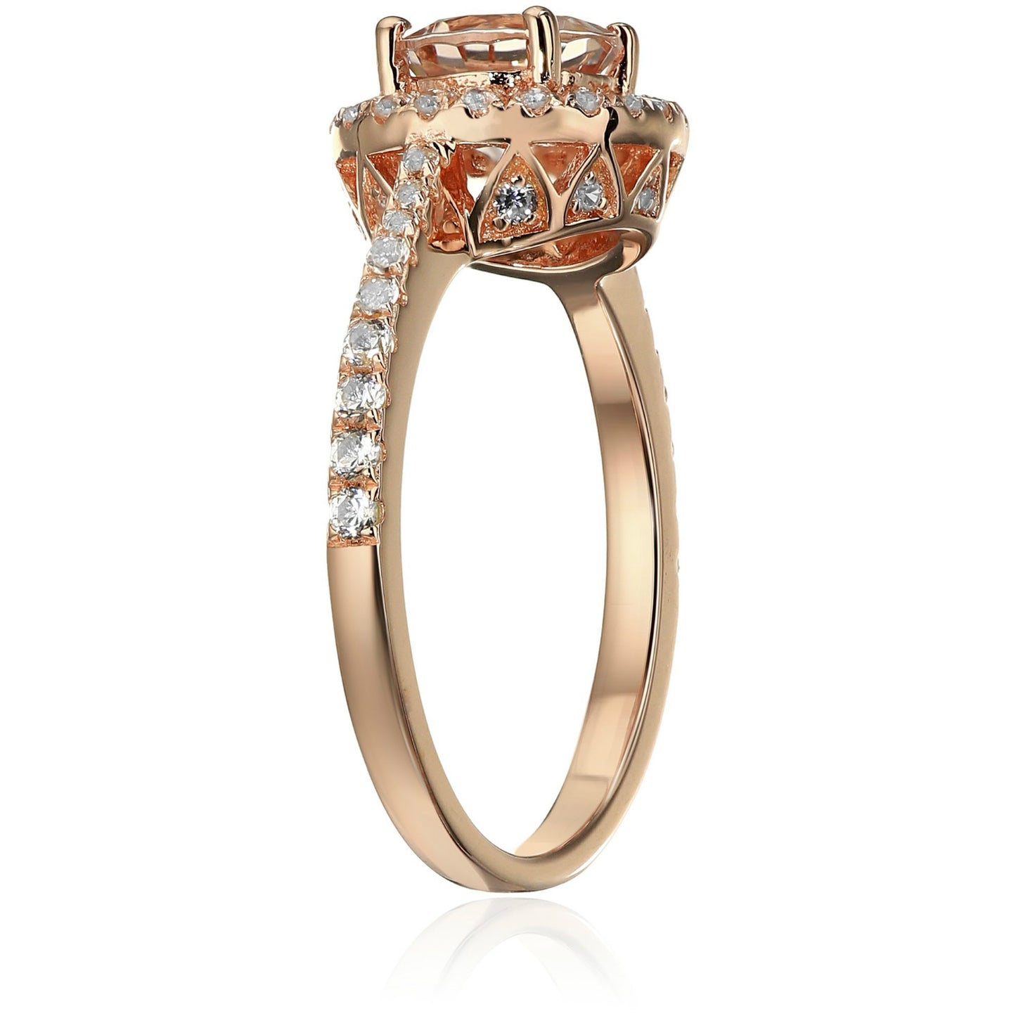 Rose Gold-plated Silver Morganite Created Sapphire Engagement Ring - Pinctore