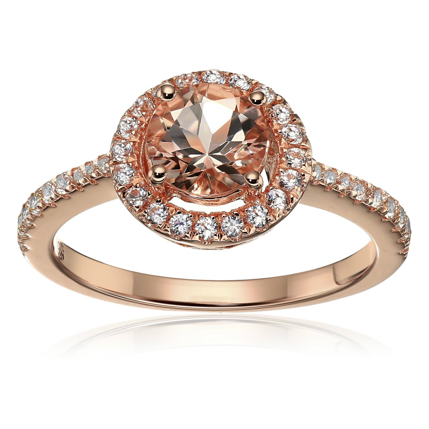 Rose Gold-plated Silver Morganite Created Sapphire Engagement Ring - Pinctore