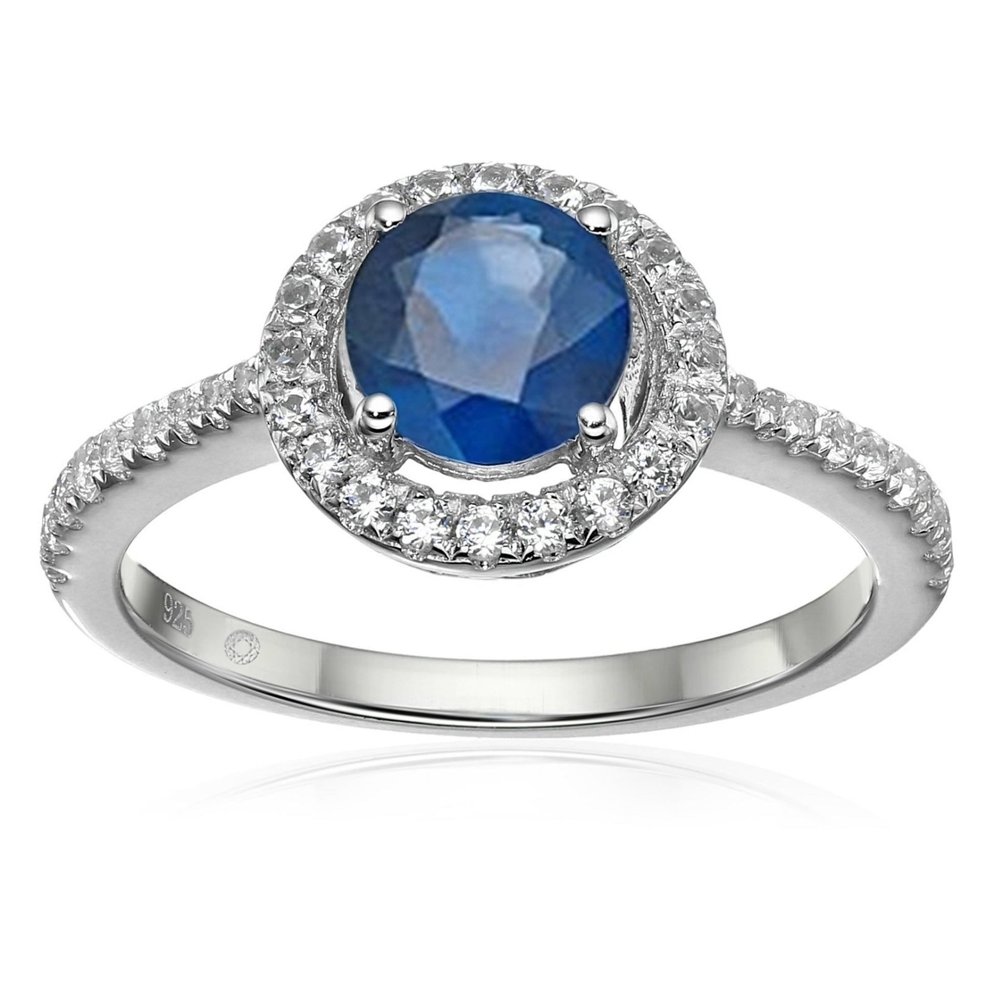 925 Sterling Silver Blue Sapphire, Created White Sapphire Ring - Pinctore