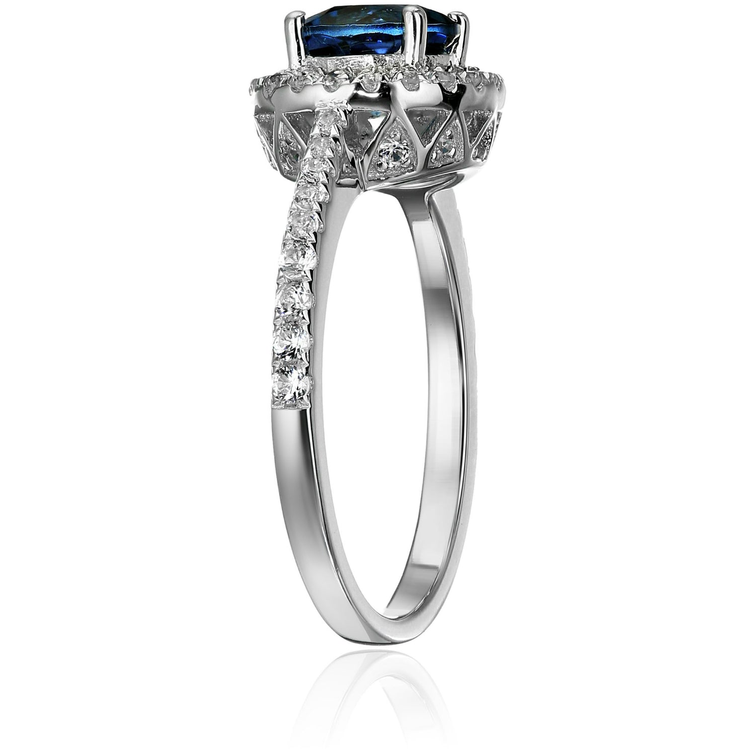 Ster Silver Blue Topaz, Created White Sapphire Engagement Ring - Pinctore