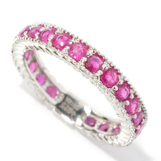Sterling Silver 1.76Ctw Ruby Eternity Band Ring - Pinctore
