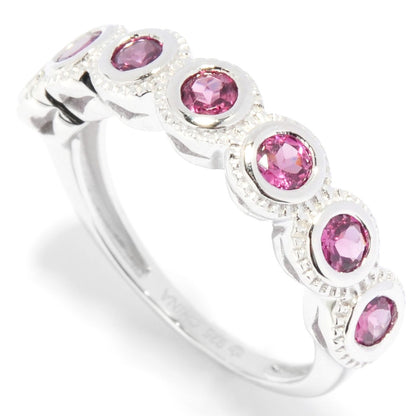 Pinctore Sterling Silver 0.87ctw Seven Stone Rhodolite Garnet Band Ring - pinctore