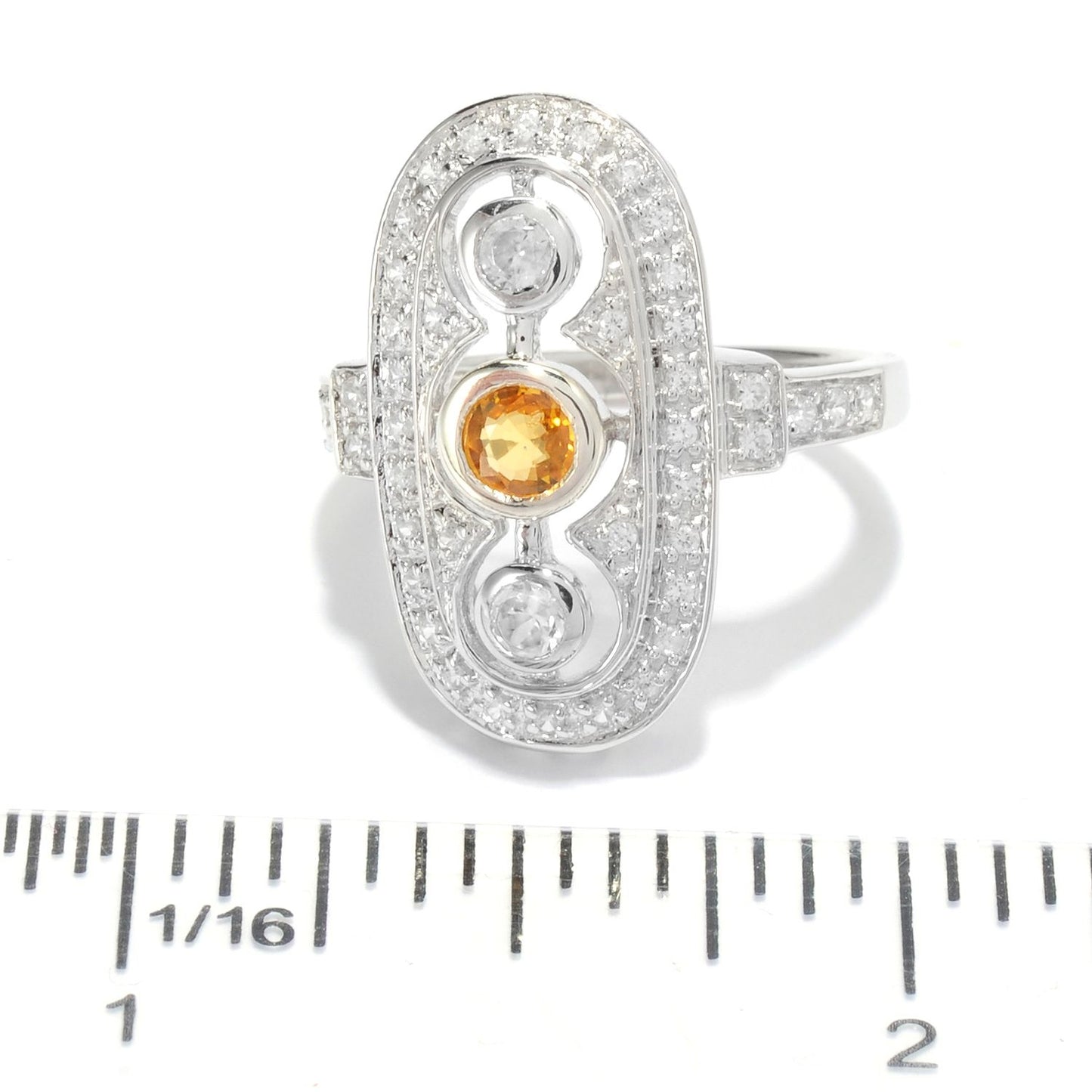 Sterling Silver 1.32Ctw Yellow Sapphire & White Cz Ring - Pinctore