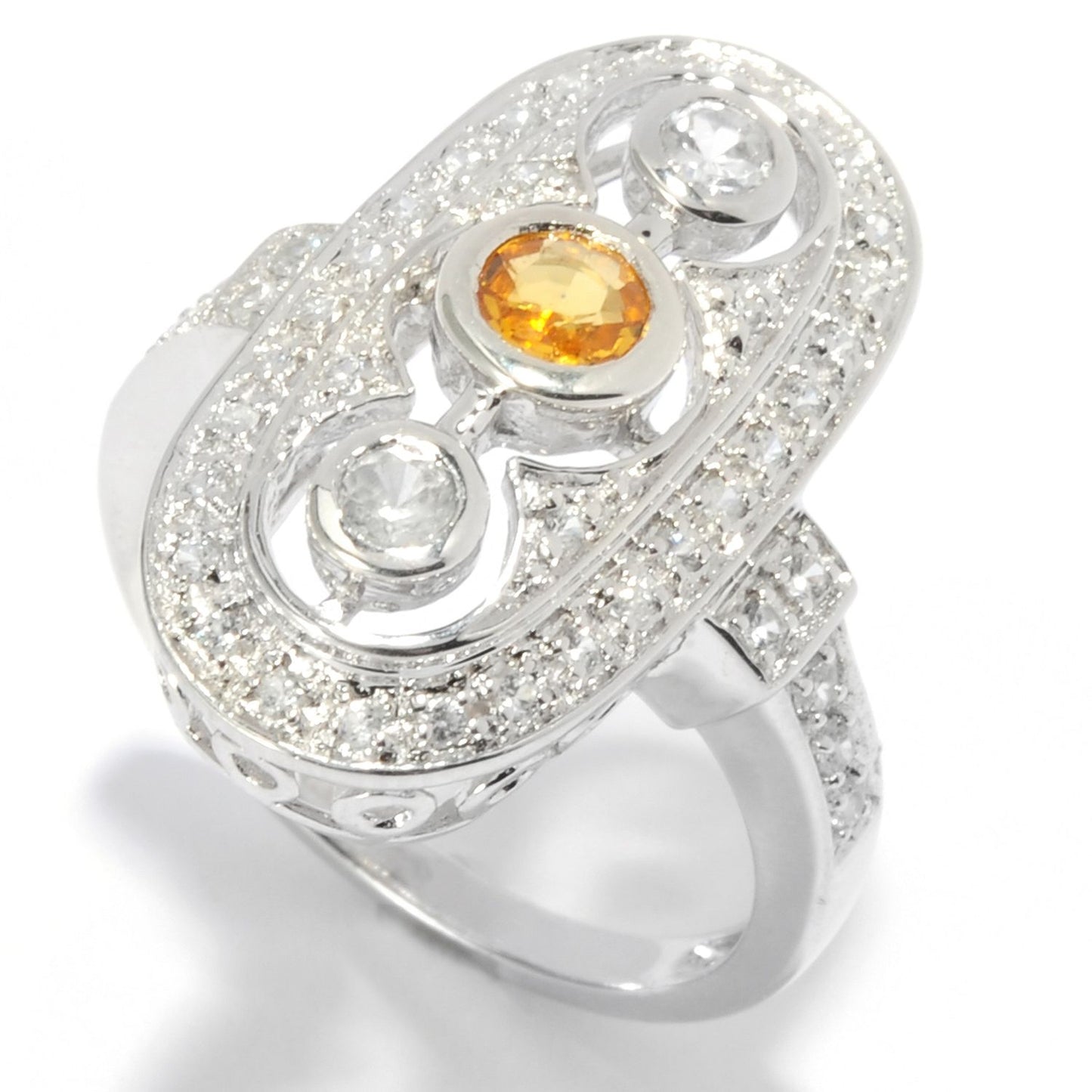 Sterling Silver 1.32Ctw Yellow Sapphire & White Cz Ring - Pinctore