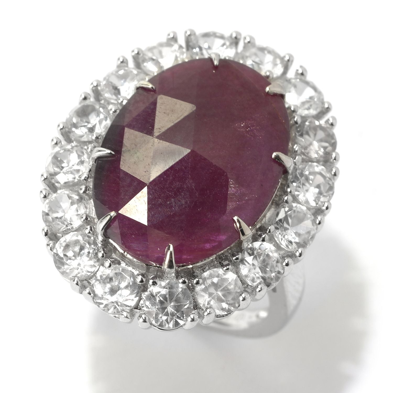 925 Sterling Silver Indian Ruby, White Natural Zircon Ring - Pinctore