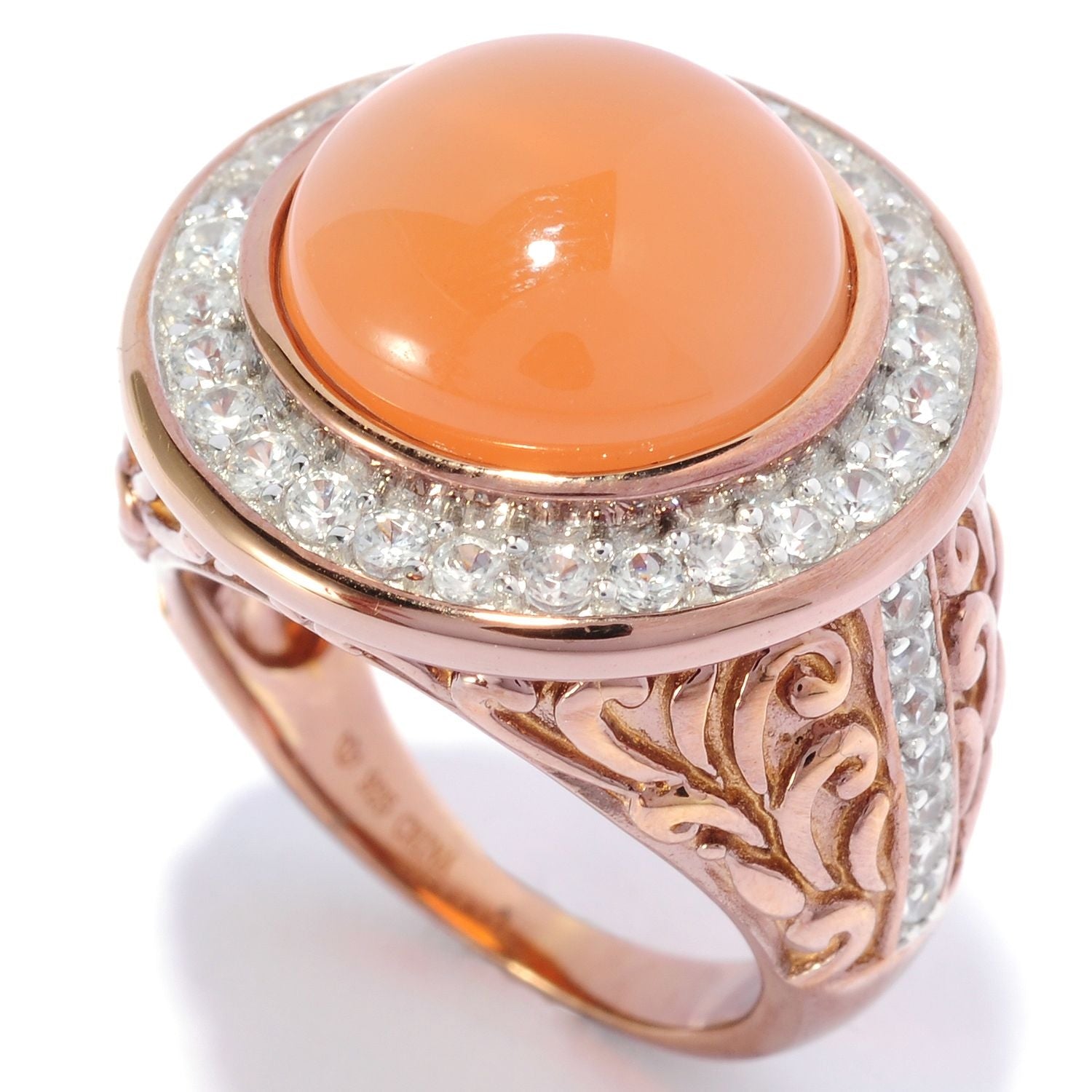 Pinctore 18K Chocolate Gold Over Silver 9.45ctw Peach Moonstone Cocktail Ring - pinctore