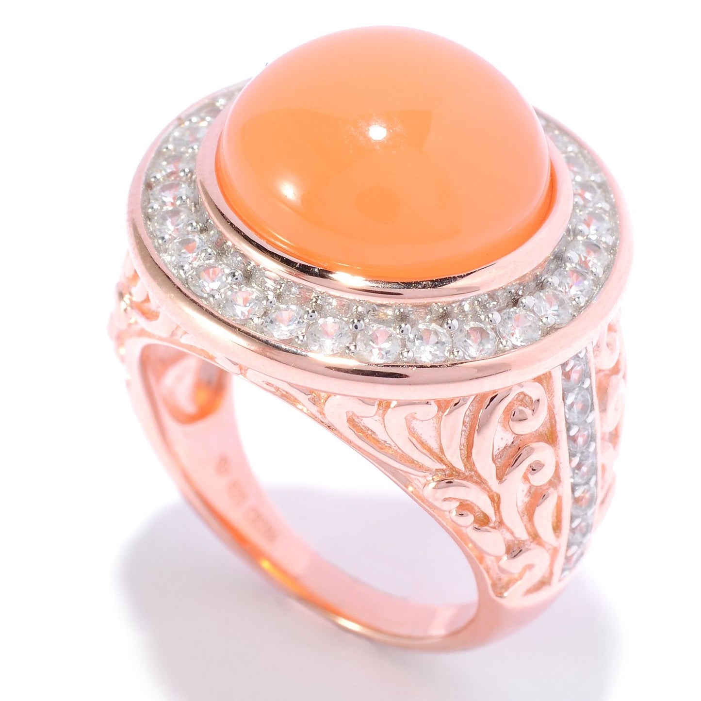 Pinctore 18K Rose Gold Over Silver 9.45ctw Peach Moonstone Ring - pinctore