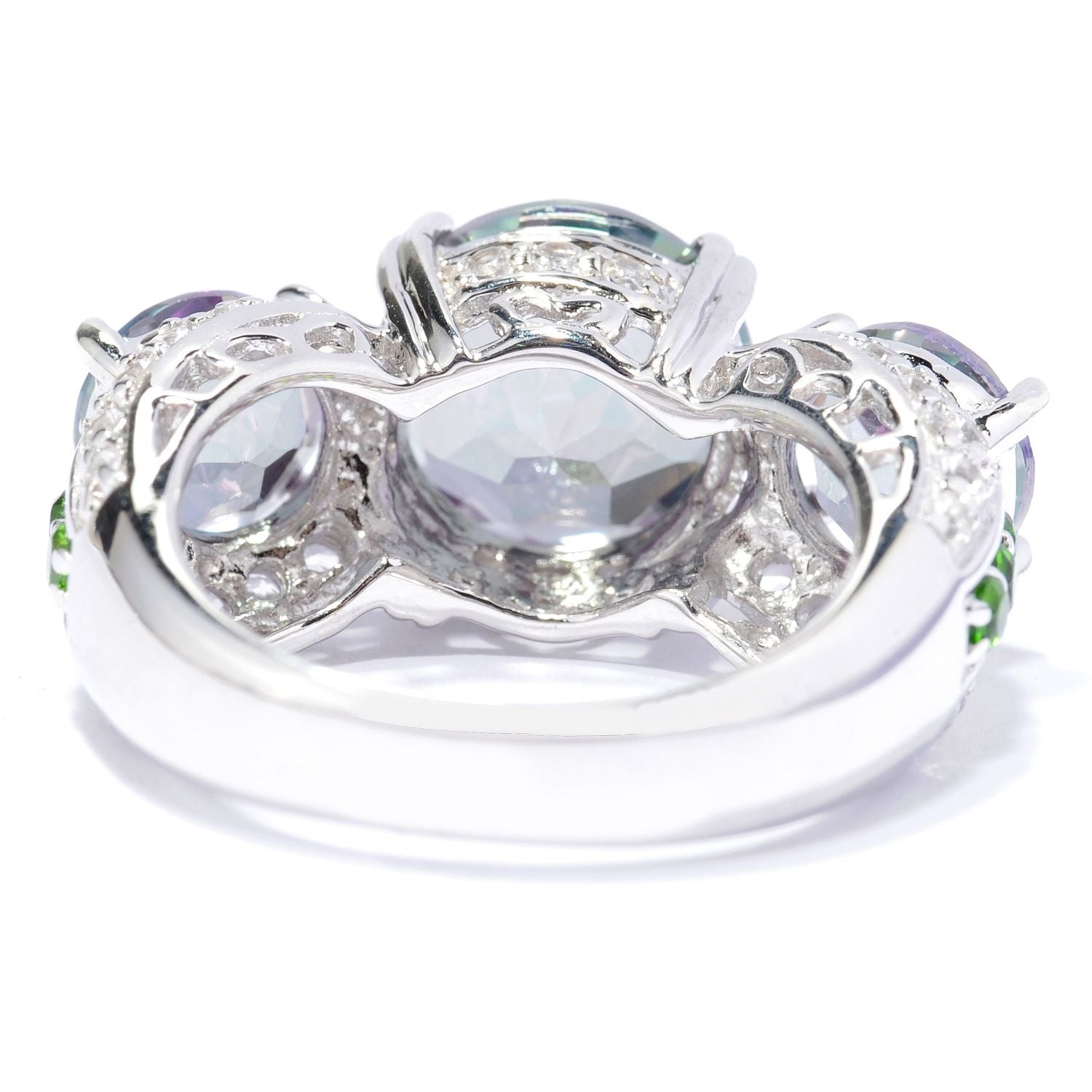 925 Sterling Silver Chrome Diopside, Mystic Topaz, White Topaz Ring - Pinctore