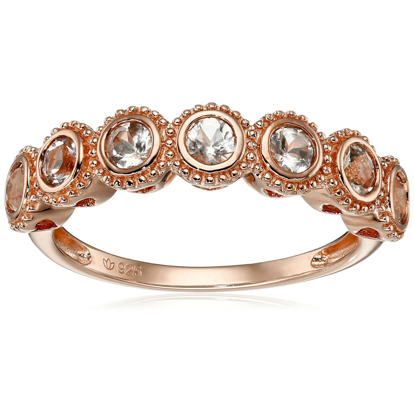 Pinctore Rose Gold-Plated Silver Morganite Round 7-Stone Band Stackable Ring - pinctore