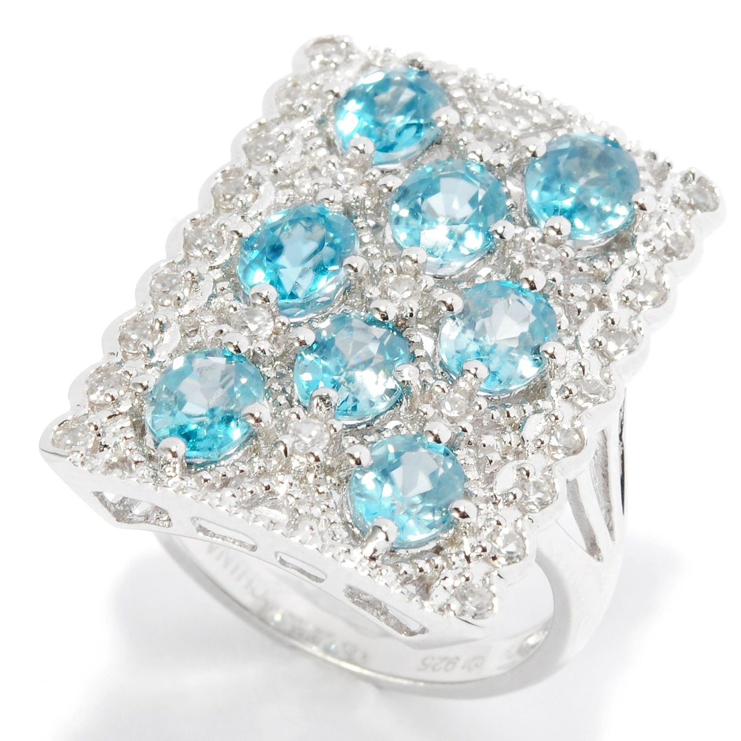 Pinctore Platinum o/Silver 5.44ctw Blue Zircon Cluster Ring - pinctore