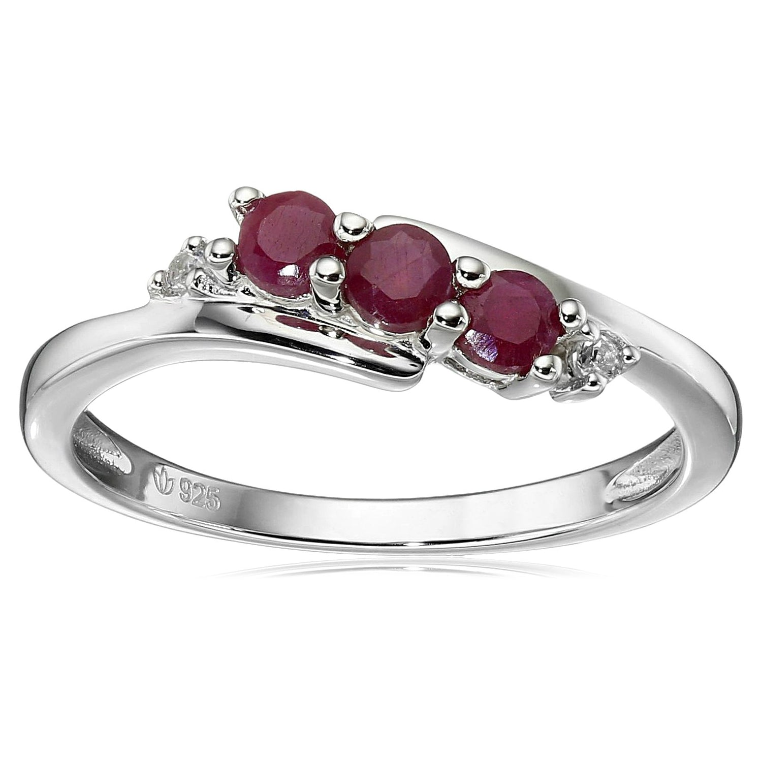 925 Sterling Silver Indian Ruby, Created White Sapphire Ring - Pinctore