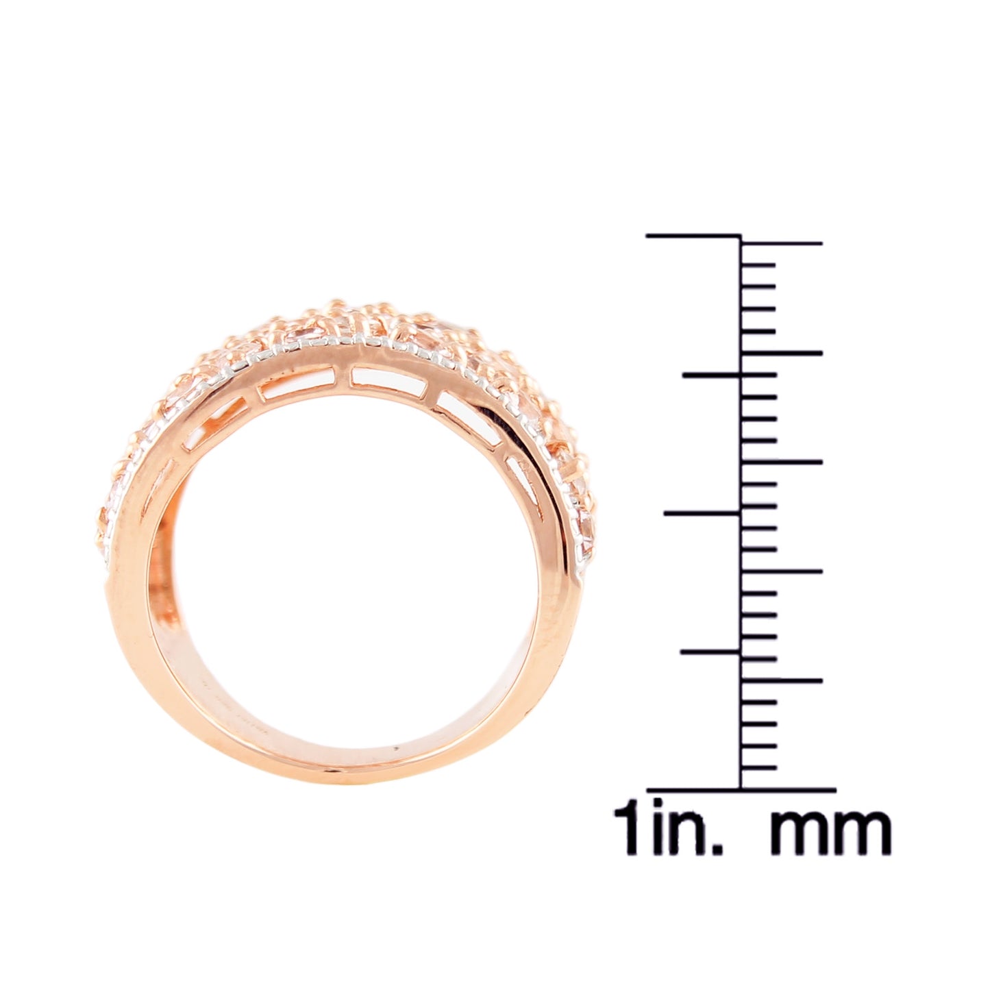 18k Rose Gold Over Silver Scattered Morganite Wave Band Ring - Pinctore