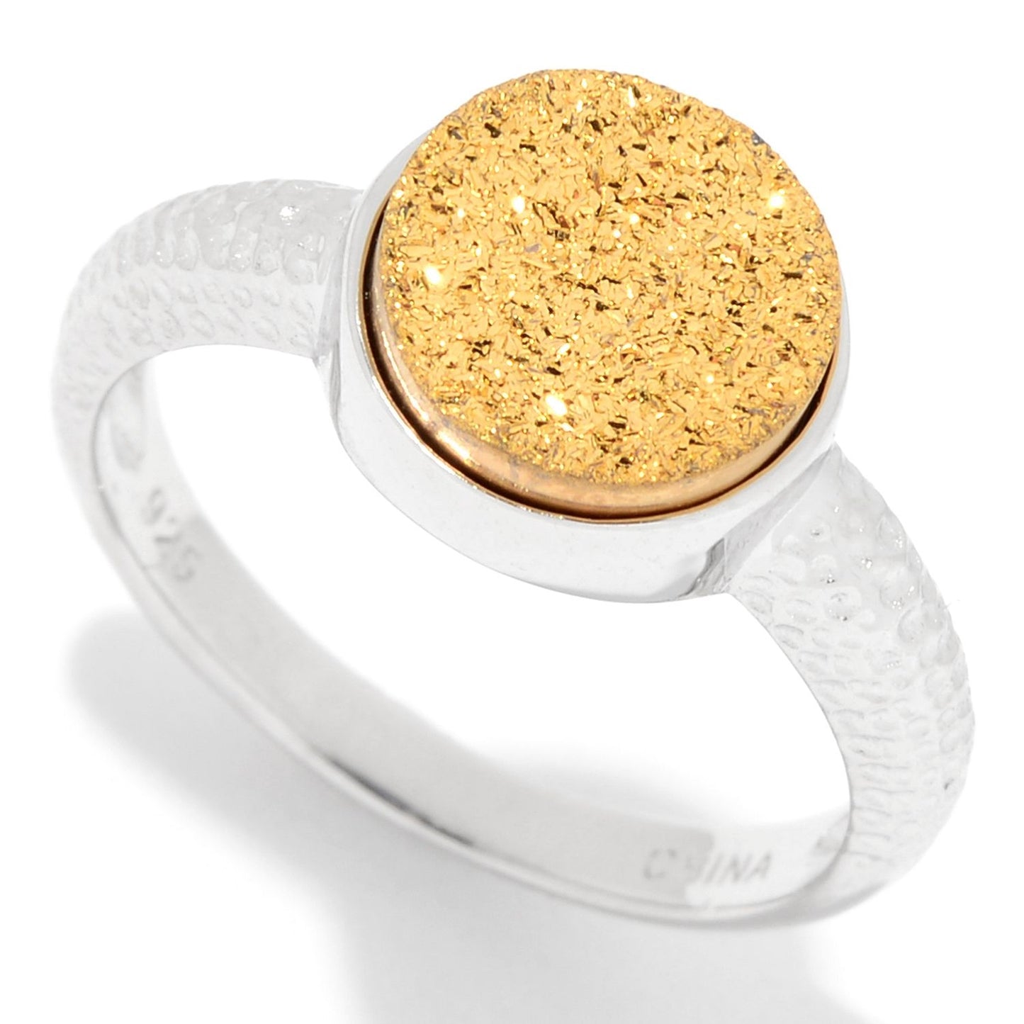 925 Sterling Silver Golden Drusy Ring - Pinctore