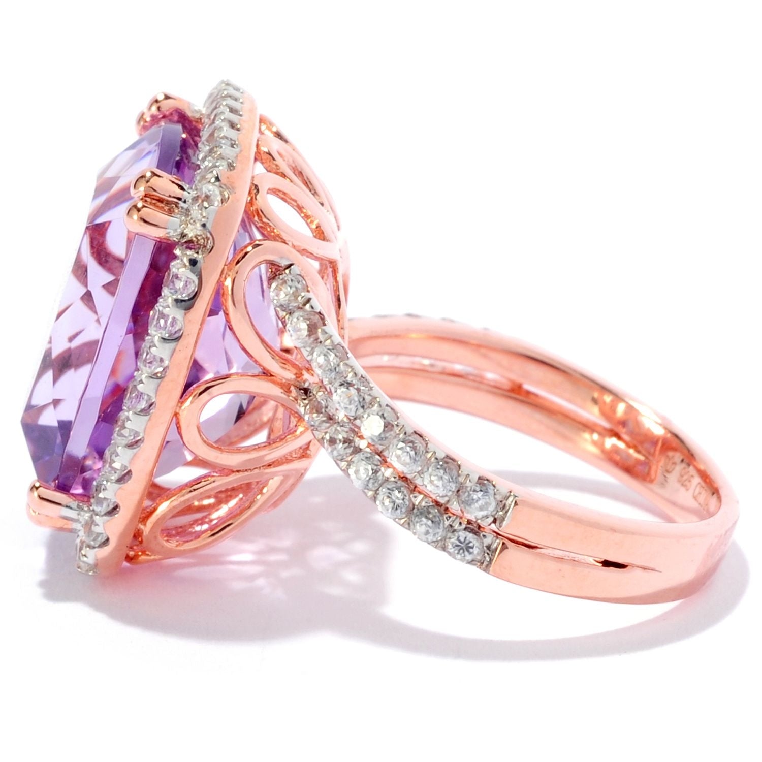 925 Sterling Silver White Natural Zircon, Pink Amethyst Ring - Pinctore