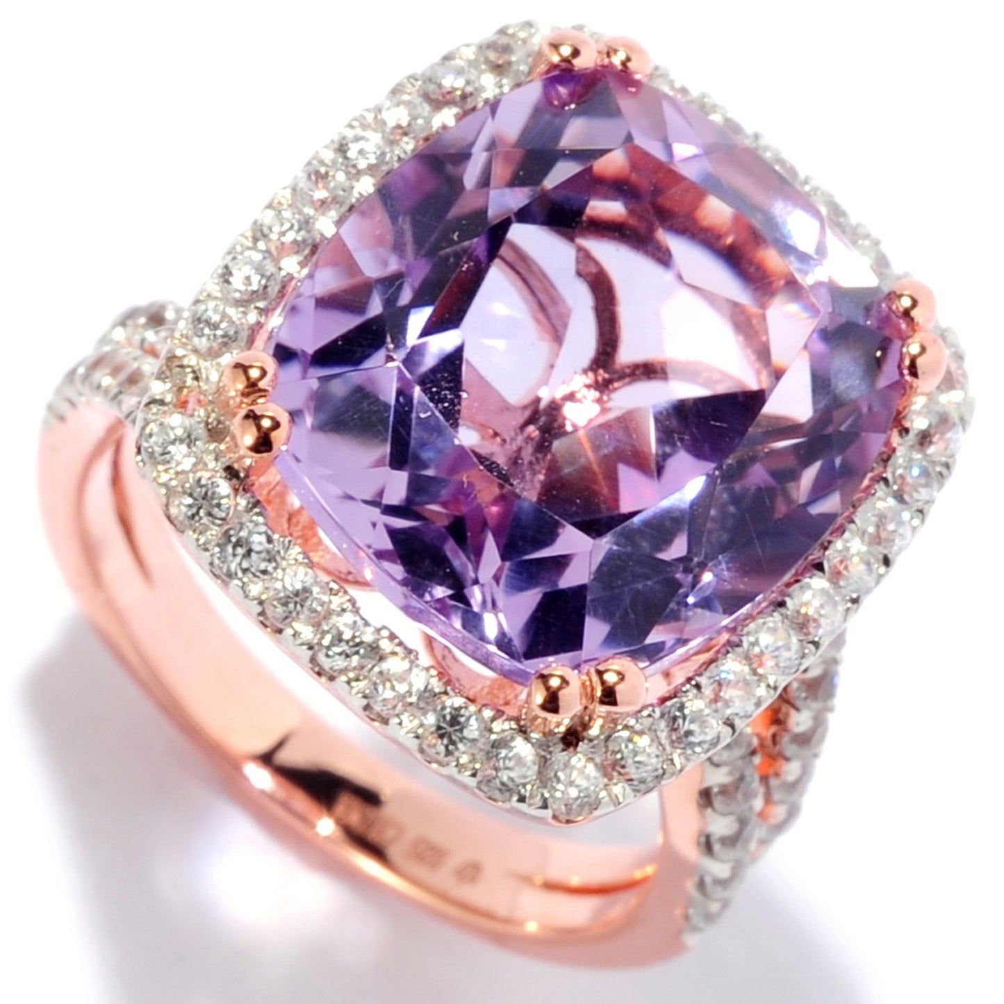 925 Sterling Silver White Natural Zircon, Pink Amethyst Ring - Pinctore