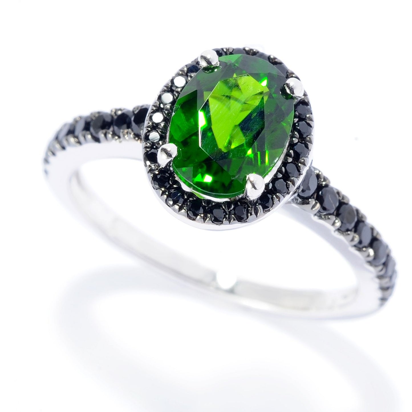 Pinctore SS/ 1.73ctw Oval Chrome Diopside & Black Spinel Solitaire w/Accent Ring - pinctore