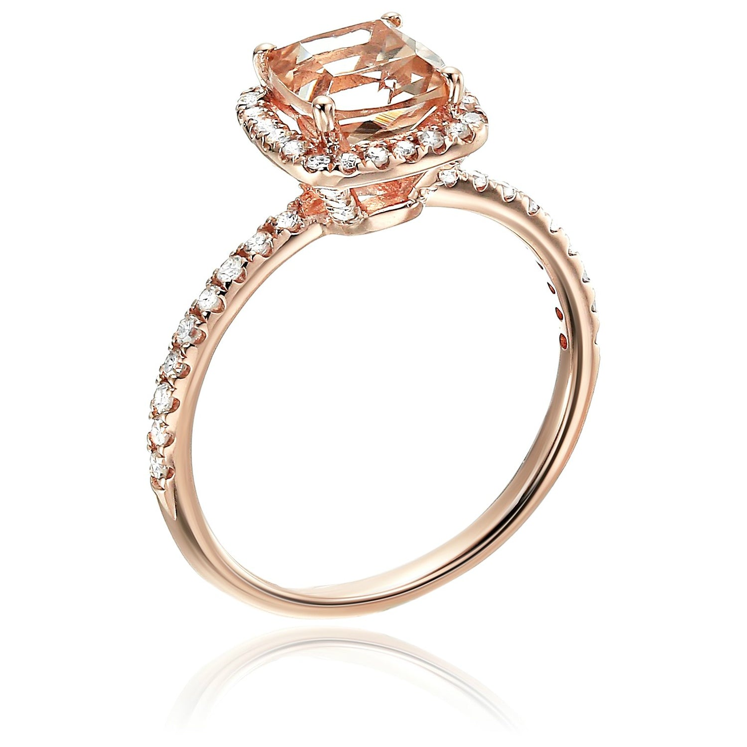10k Rose Gold Morganite and Diamond Cushion Halo Engagement Ring (1/4cttw, H-I Color, SI1-SI2 Clarity), - pinctore