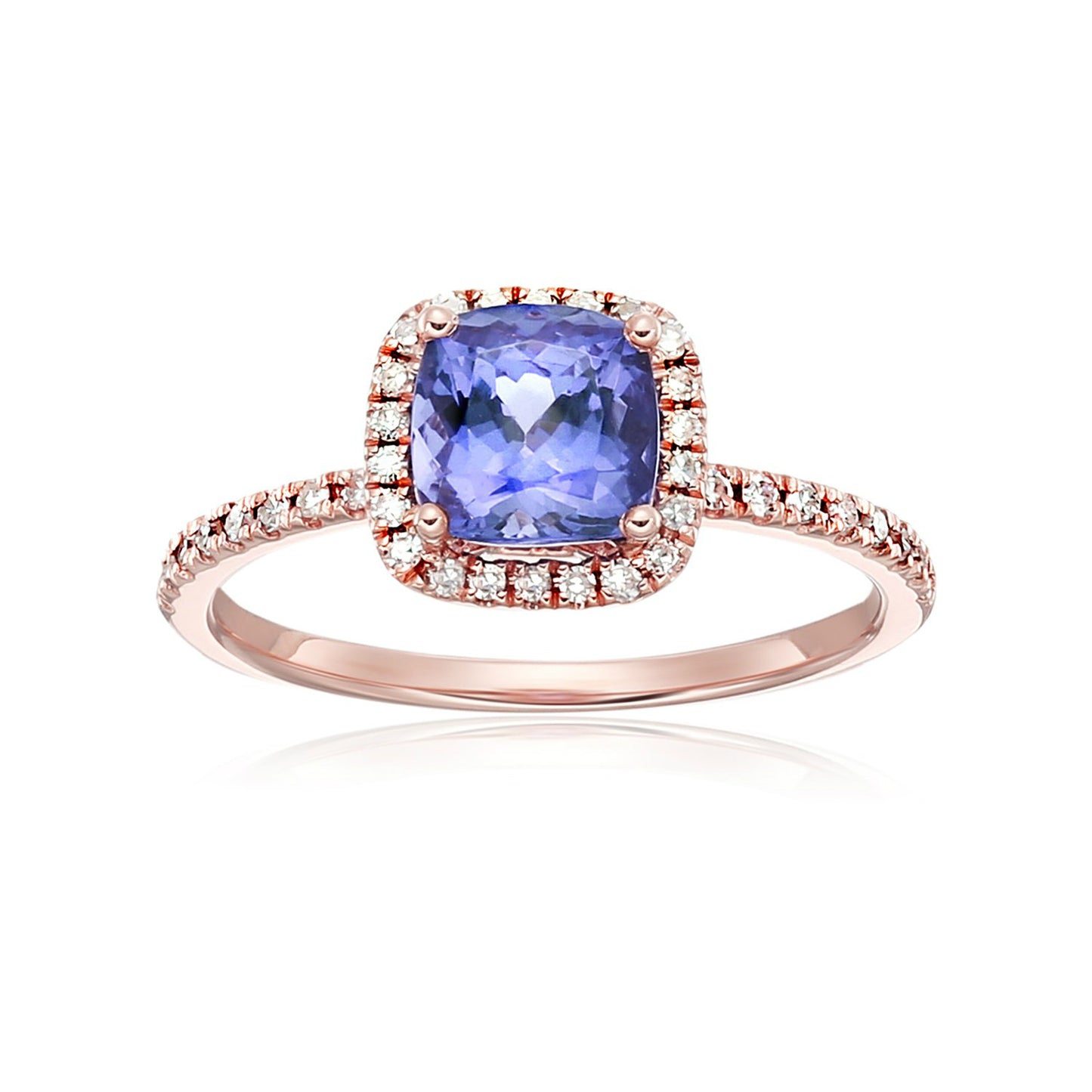 10kt Rose Gold Tanzanite and Diamond Cushion Halo Engagement Ring - Pinctore