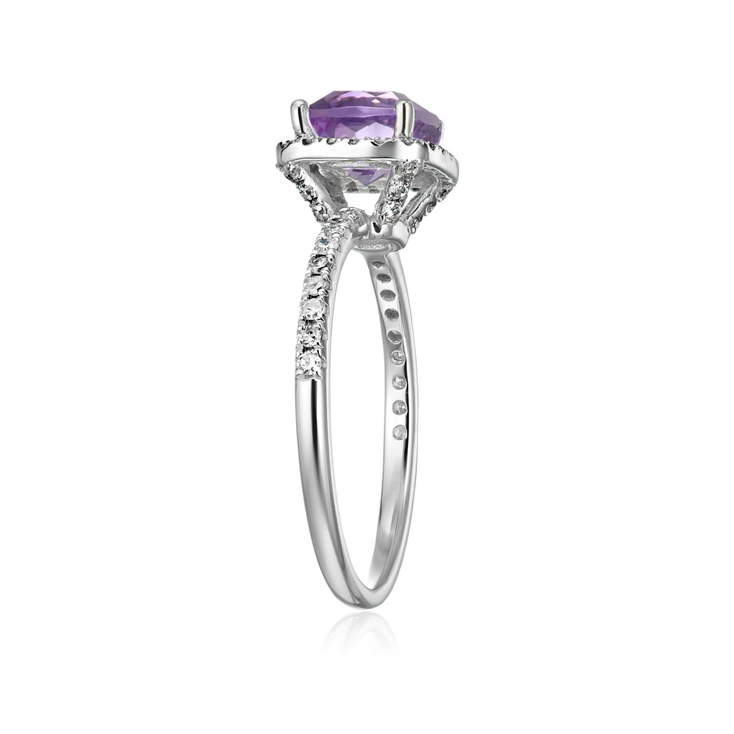 10k White Gold African Amethyst and Diamond Cushion Halo Engagement Ring (1/4cttw, H-I Color, I1-I2 Clarity), - pinctore