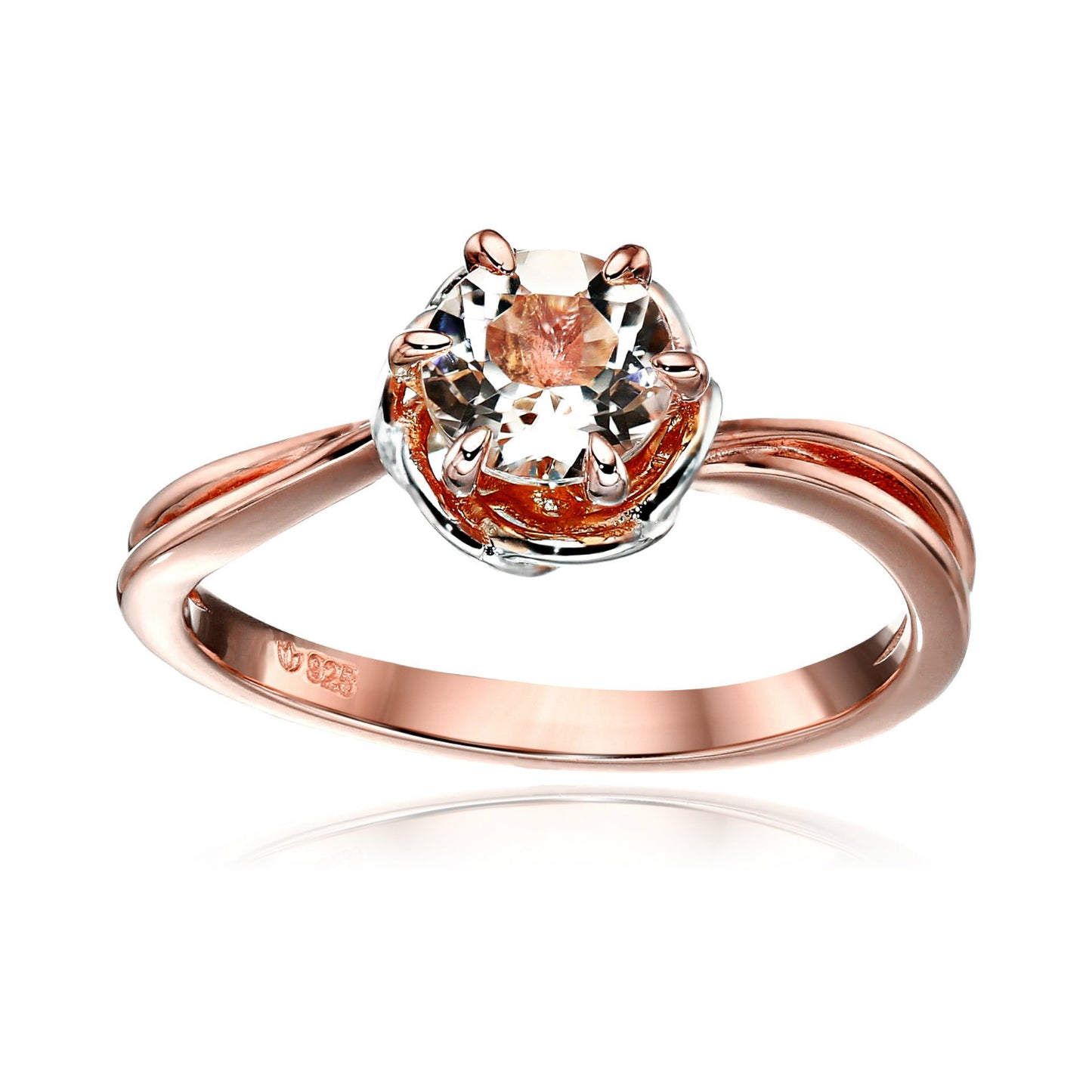 Pinctore Rose Gold-Plated Silver Morganite Round Solitaire Engagement Ring - pinctore