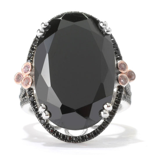 925 Sterling Silver Black Spinel, Pink Tourmaline Ring - Pinctore