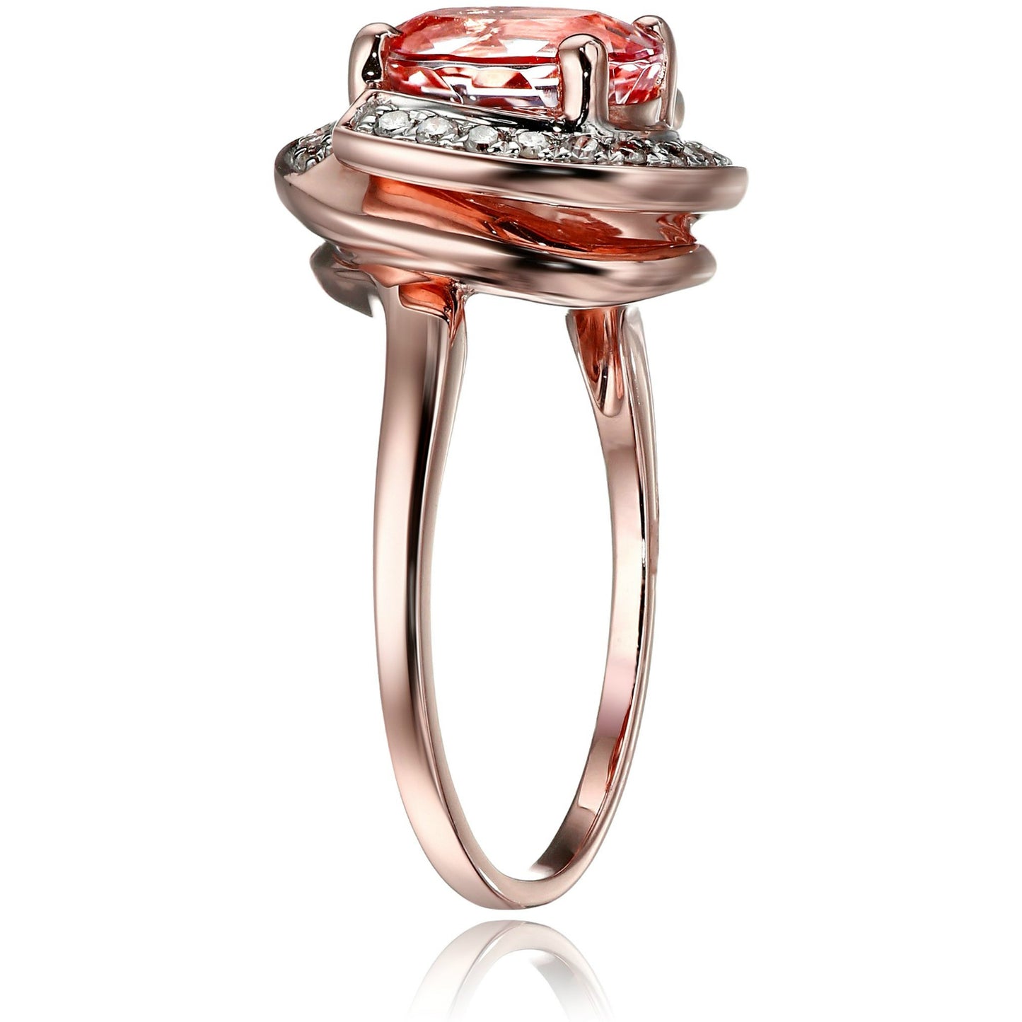 Pinctore 10k Rose Gold Morganite, Diamond Swirl Halo Engagement Ring - pinctore