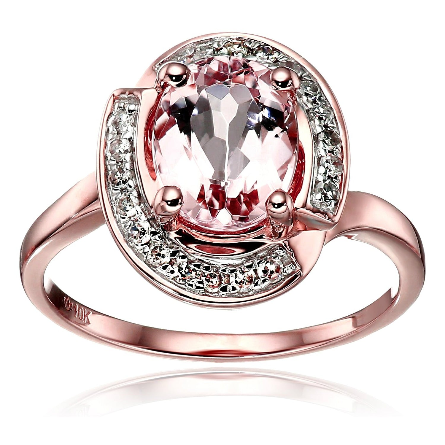 Pinctore 10k Rose Gold Morganite, Diamond Swirl Halo Engagement Ring - pinctore