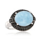 925 Sterling Silver Milky Aquamarine, Black Spinel Ring - Pinctore