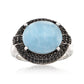 925 Sterling Silver Milky Aquamarine, Black Spinel Ring - Pinctore