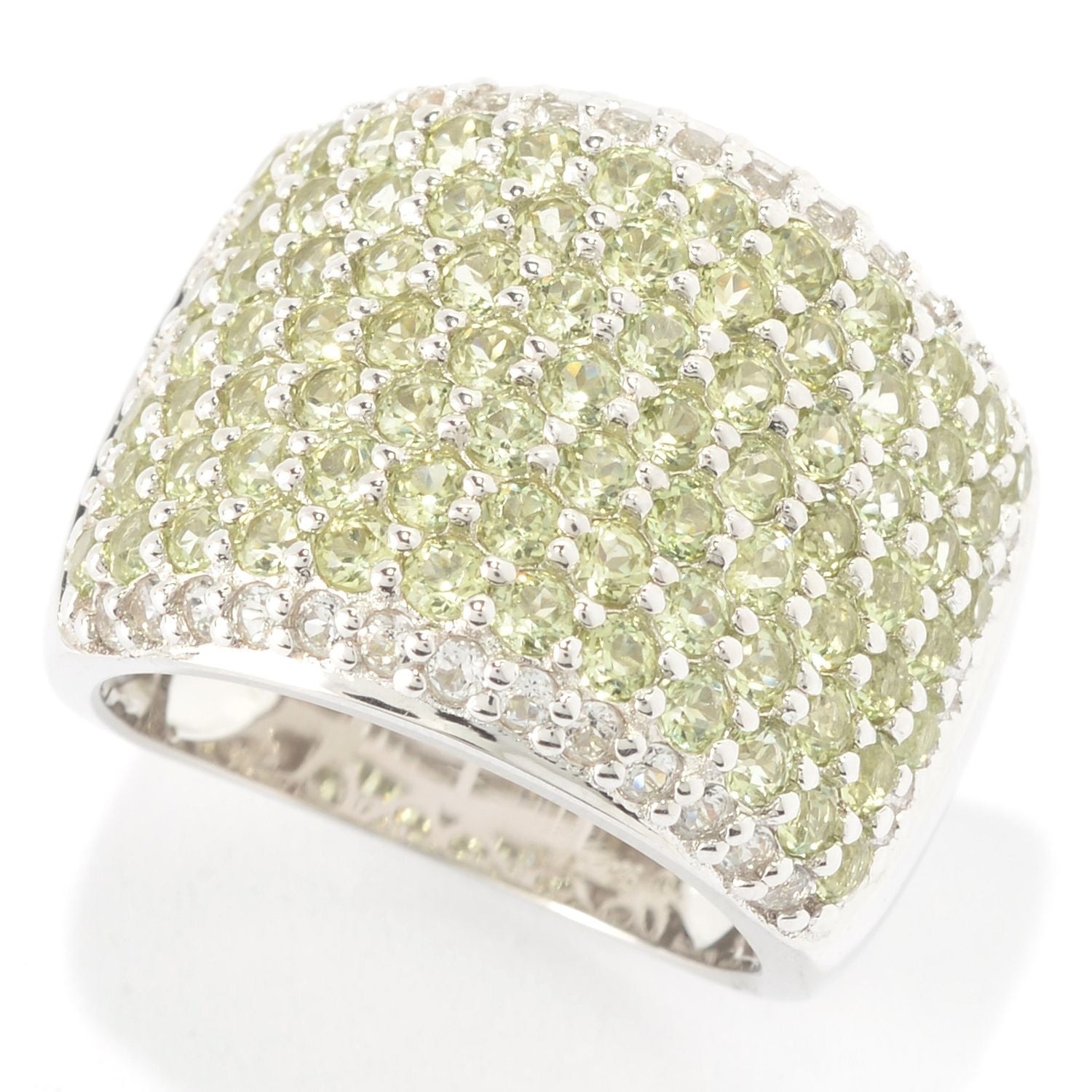 Pinctore Sterling Silver Round Peridot and White Topaz Wide Band Ring - pinctore