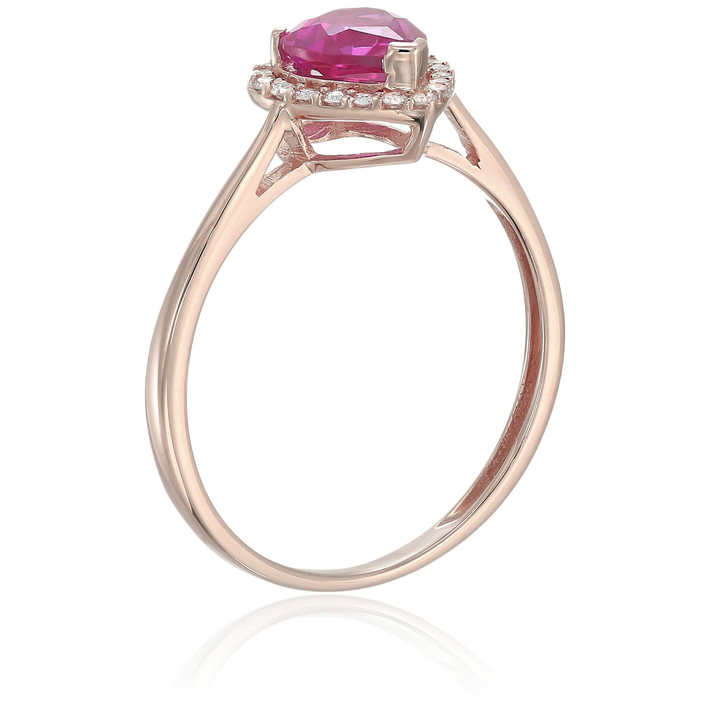 10k Rose Gold Created Ruby And Diamond Solitaire Heart Halo Engagement Ring (1/10cttw, H-I Color, I1-I2 Clarity), - pinctore