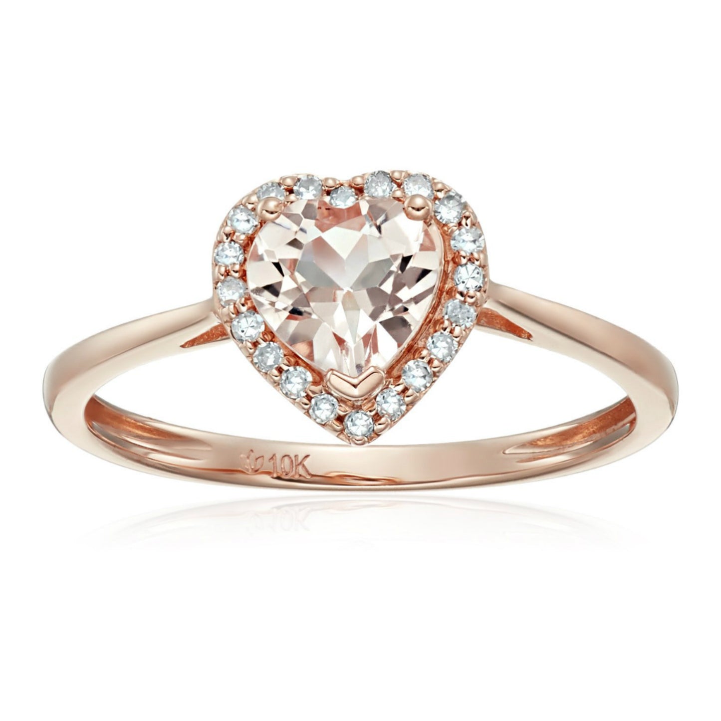 10k Rose Gold Morganite and Diamond Solitaire Heart Halo Engagement Ring (1/10cttw, H-I Color, SI1-SI2 Clarity),