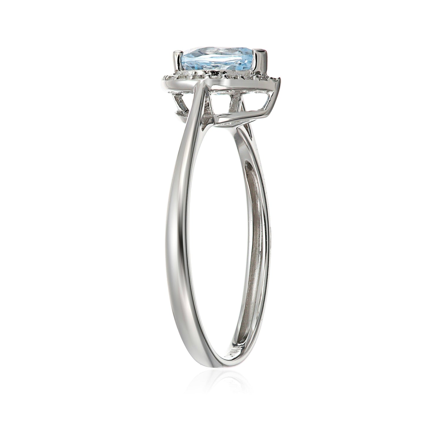 10k White Gold Aquamarine and Diamond Solitaire Heart Halo Engagement Ring (1/10cttw, H-I Color, I1-I2 Clarity), - pinctore