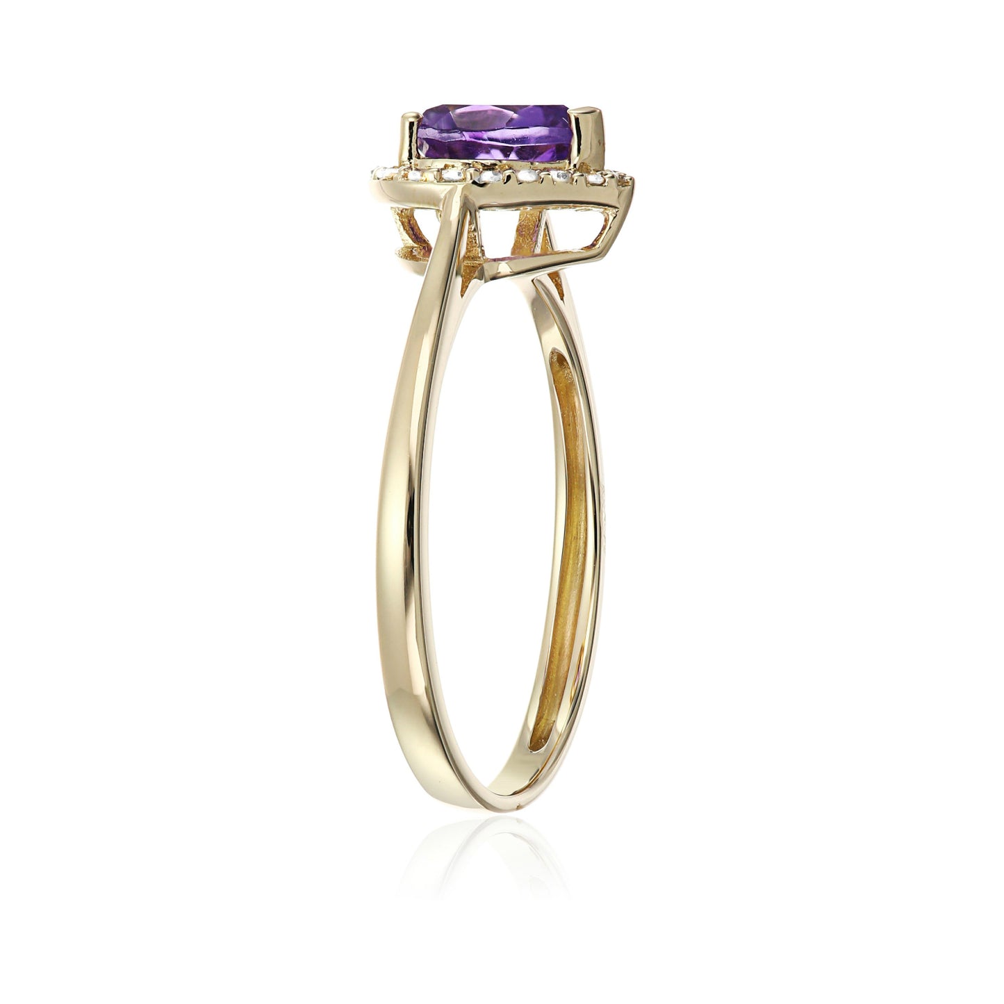 10k Yellow Gold African Amethyst and Diamond Solitaire Heart Halo Engagement Ring (1/10cttw, H-I Color, I1-I2 Clarity), - pinctore