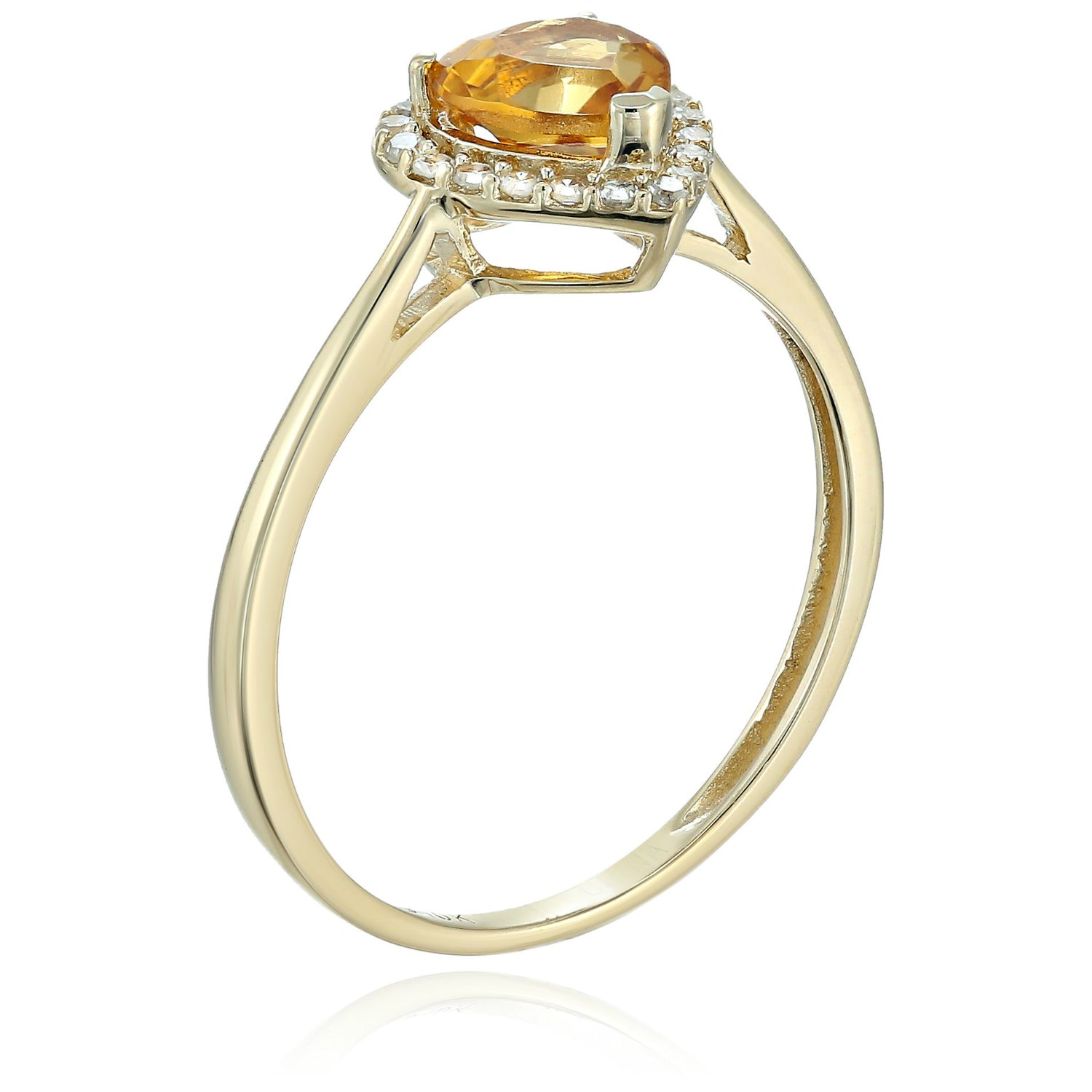 Pinctore 10k Yellow Gold Citrine And Diamond Solitaire Heart Halo Engagement Ring - pinctore