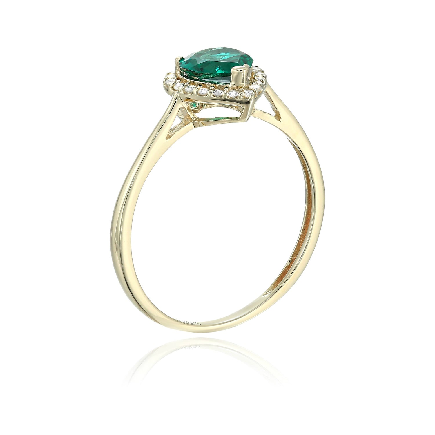 10k Yellow Gold Created Emerald And Diamond Solitaire Heart Halo Engagement Ring (1/10cttw, H-I Color, I1-I2 Clarity), - pinctore