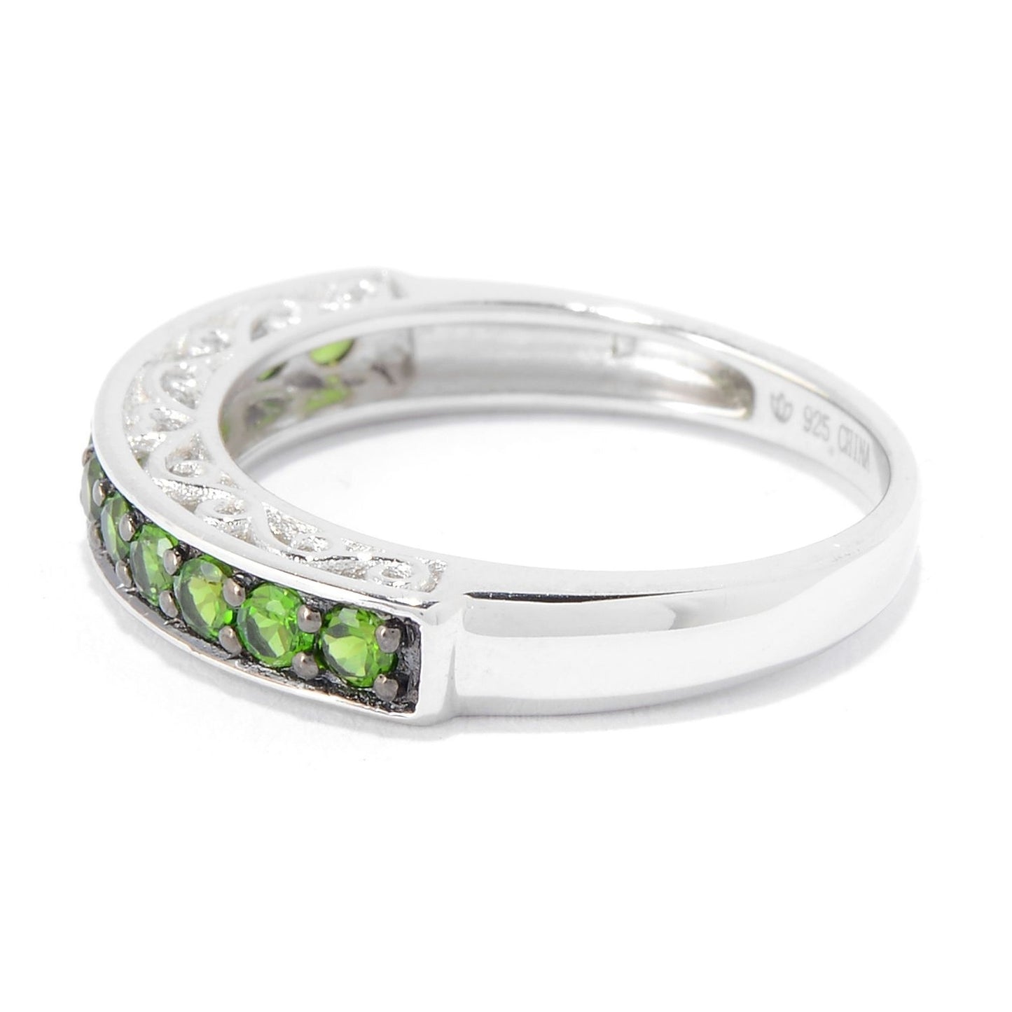 Rhodium Over Sterling Silver 0.45Ctw Chrome Diopside Ring - Pinctore