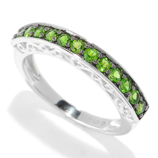 Rhodium Over Sterling Silver 0.45Ctw Chrome Diopside Ring - Pinctore