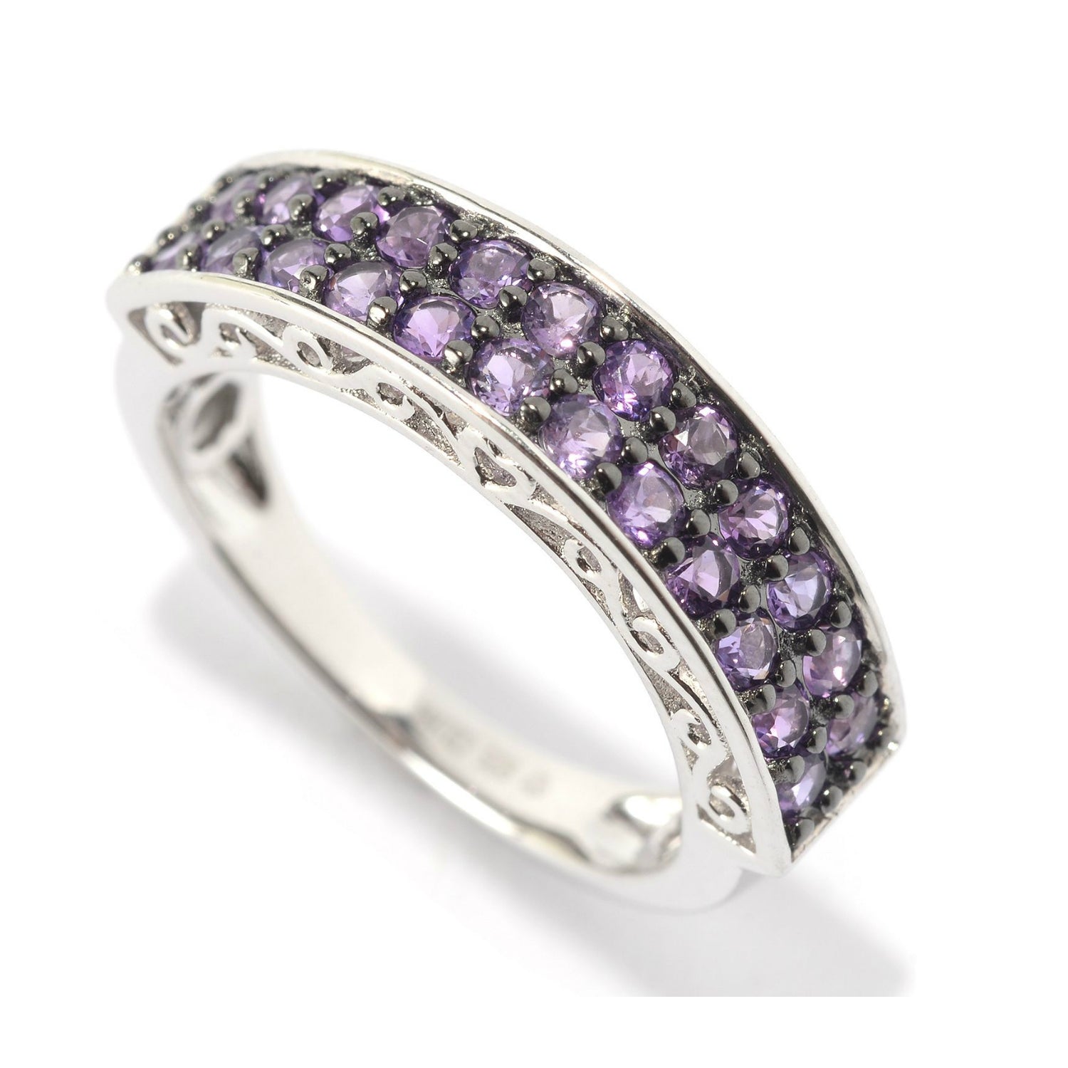 Pinctore Platinum Over Sterling Silver 0.7ctw African Amethyt Band Ring - pinctore