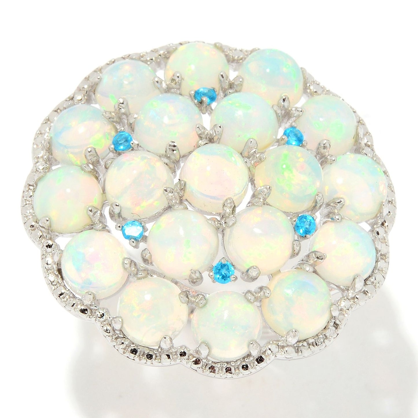 Pinctore Sterling Silver Ethiopian Opal & Neon Apatite Flower Ring - pinctore